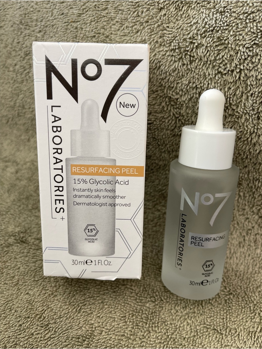No7 Resurfacing Peel - 15% Glycolic Acid Exfoliant NIB 30ml/1 Fl. Oz.
